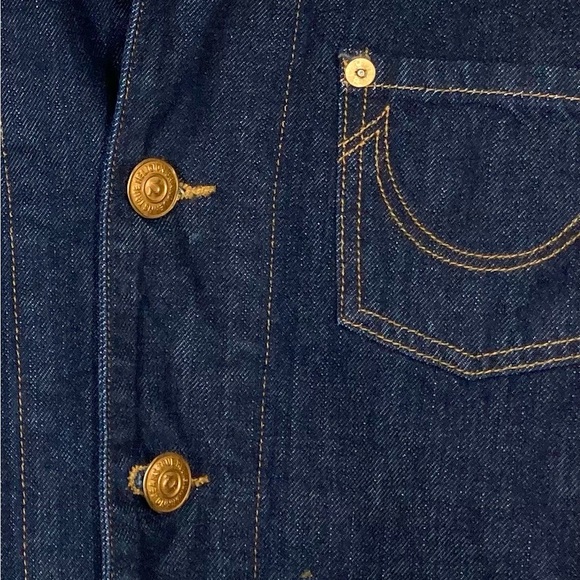 True Religion Denim Jacket Womens Large Button Up Collared Trucker Dark Wash - Picture 6 of 16